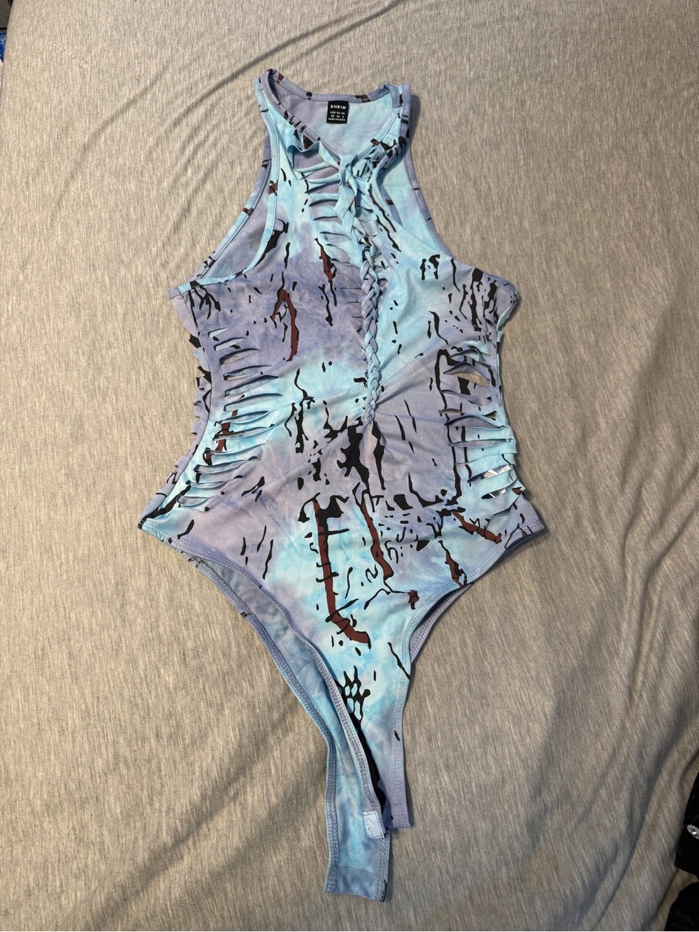 Blue and Lavender Tie-Dye Cutout One-Piece